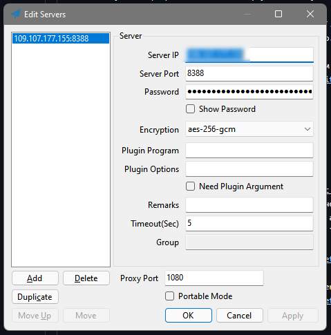 Shadowsocks windows settings